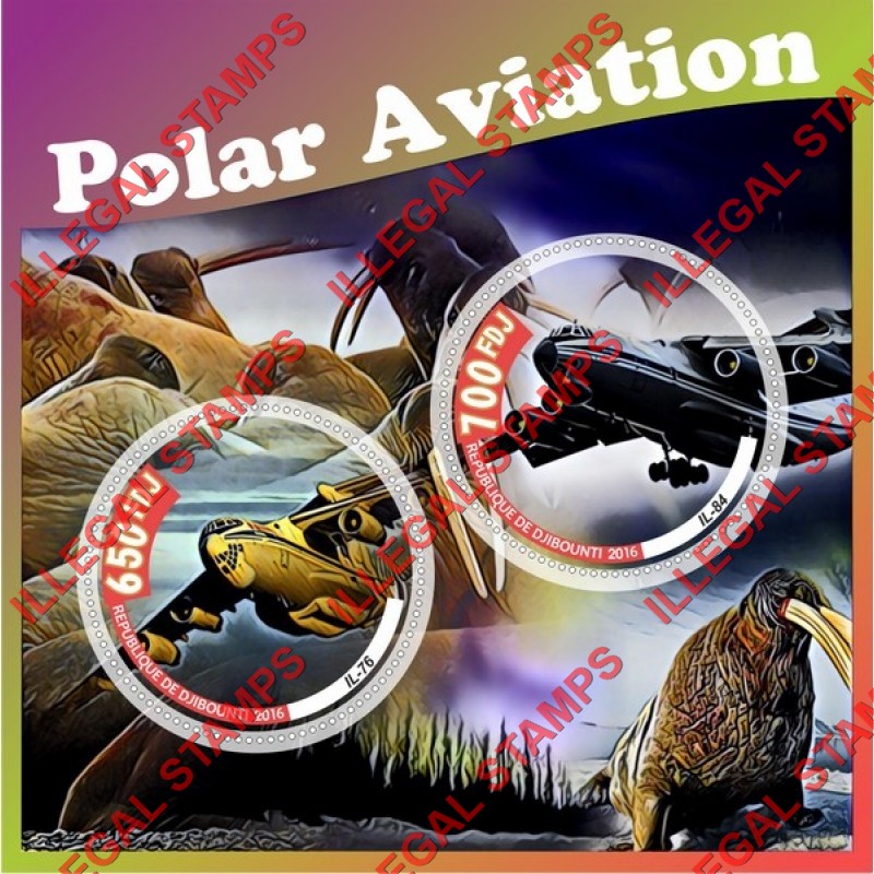 Djibouti 2016 Polar Aviation Illegal Stamp Souvenir Sheet of 2 Djibouti 2016 Polar Aviation Illegal Stamp Souvenir Sheet of 2