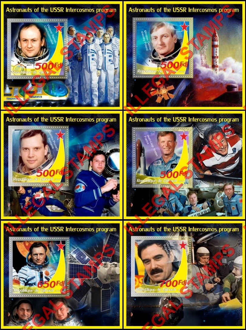 Djibouti 2016 Space Astronauts of the USSR Intercosmos Program Illegal Stamp Souvenir Sheets of 1 Djibouti 2016 Space Astronauts of the USSR Intercosmos Program Illegal Stamp Souvenir Sheets of 1