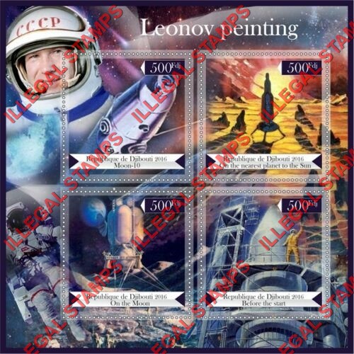 Djibouti 2016 Space Leonov Paintings Illegal Stamp Souvenir Sheet of 4 Djibouti 2016 Space Leonov Paintings Illegal Stamp Souvenir Sheet of 4