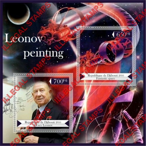 Djibouti 2016 Space Leonov Paintings Illegal Stamp Souvenir Sheet of 2 Djibouti 2016 Space Leonov Paintings Illegal Stamp Souvenir Sheet of 2