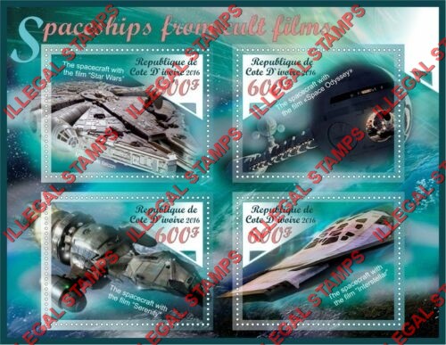 Djibouti 2016 Spaceships From Cult Films Illegal Stamp Souvenir Sheet of 4 Djibouti 2016 Spaceships From Cult Films Illegal Stamp Souvenir Sheet of 4
