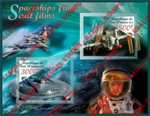 Djibouti 2016 Spaceships From Cult Films Illegal Stamp Souvenir Sheet of 2 Djibouti 2016 Spaceships From Cult Films Illegal Stamp Souvenir Sheet of 2