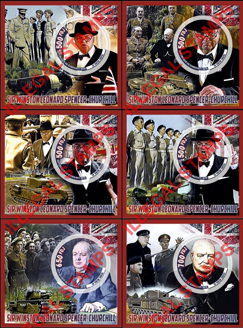 Djibouti 2016 Winston Churchill Illegal Stamp Souvenir Sheets of 1 Djibouti 2016 Winston Churchill Illegal Stamp Souvenir Sheets of 1