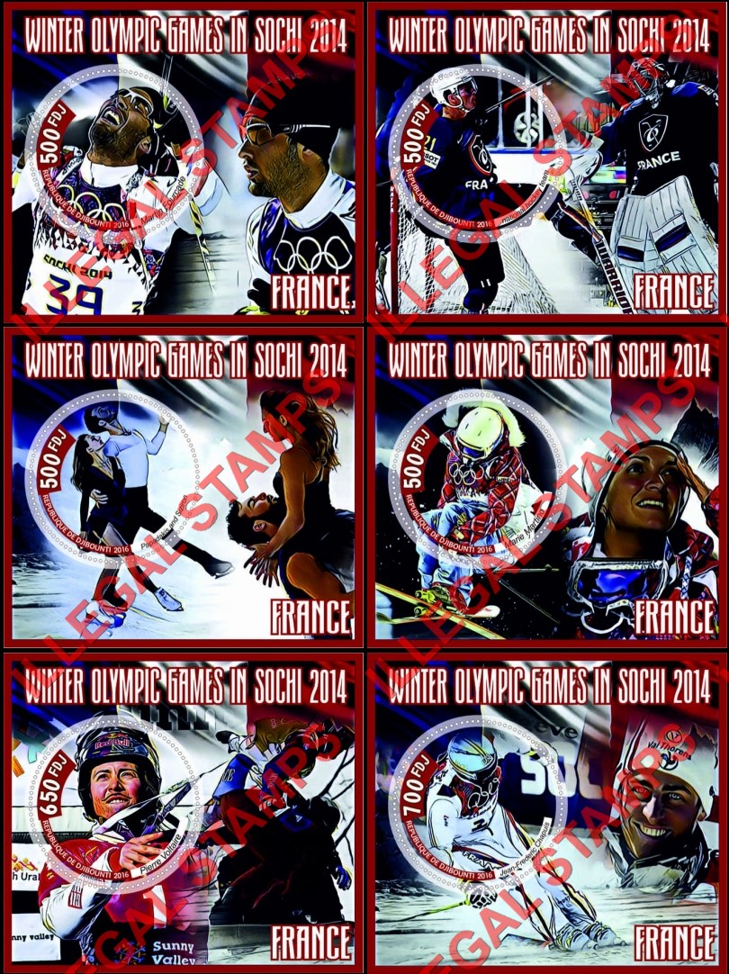 Djibouti 2016 Winter Olympic Games in Sochi 2014 Illegal Stamp Souvenir Sheets of 1 Djibouti 2016 Winter Olympic Games in Sochi 2014 Illegal Stamp Souvenir Sheets of 1