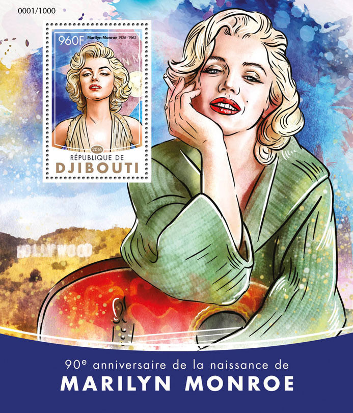 Djibouti 2016 Marilyn Monroe Stamperija Stamp Souvenir Sheet of 1 Djibouti 2016 Marilyn Monroe Stamperija Stamp Souvenir Sheet of 1