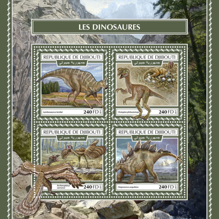 Djibouti 2017 Dinosaurs Stamperija Stamp Souvenir Sheet of 4 Djibouti 2017 Dinosaurs Stamperija Stamp Souvenir Sheet of 4