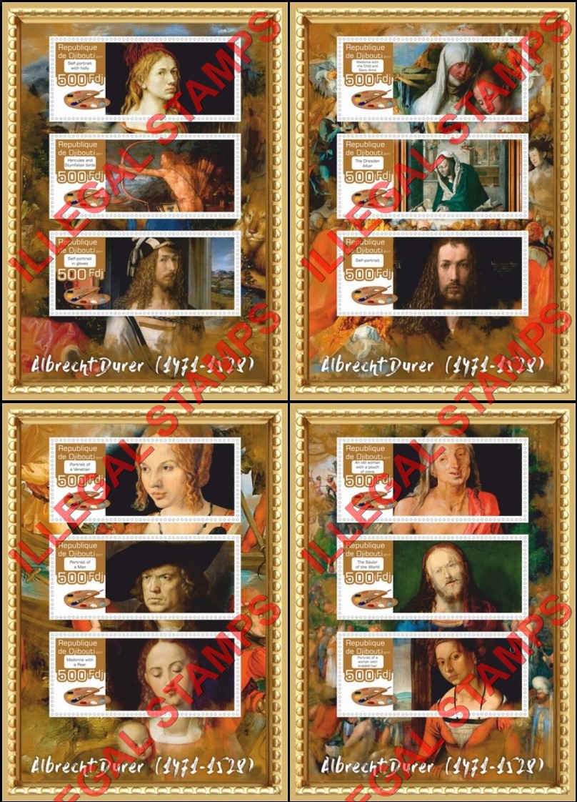 Djibouti 2017 Art Albrecht Durer Illegal Stamp Souvenir Sheets of 3 Djibouti 2017 Art Albrecht Durer Illegal Stamp Souvenir Sheets of 3