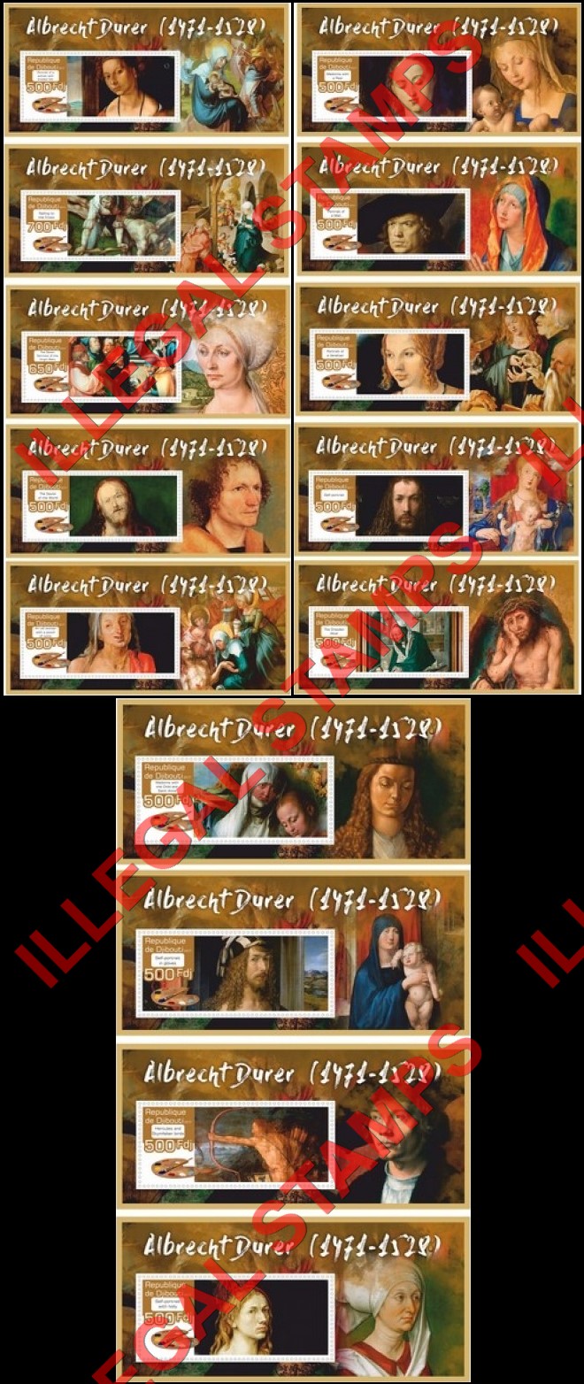 Djibouti 2017 Art Albrecht Durer Illegal Stamp Souvenir Sheets of 1 Djibouti 2017 Art Albrecht Durer Illegal Stamp Souvenir Sheets of 1