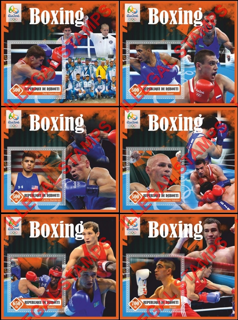Djibouti 2017 Boxing Illegal Stamp Souvenir Sheets of 1 Djibouti 2017 Boxing Illegal Stamp Souvenir Sheets of 1