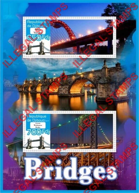 Djibouti 2017 Bridges Illegal Stamp Souvenir Sheet of 2 Djibouti 2017 Bridges Illegal Stamp Souvenir Sheet of 2