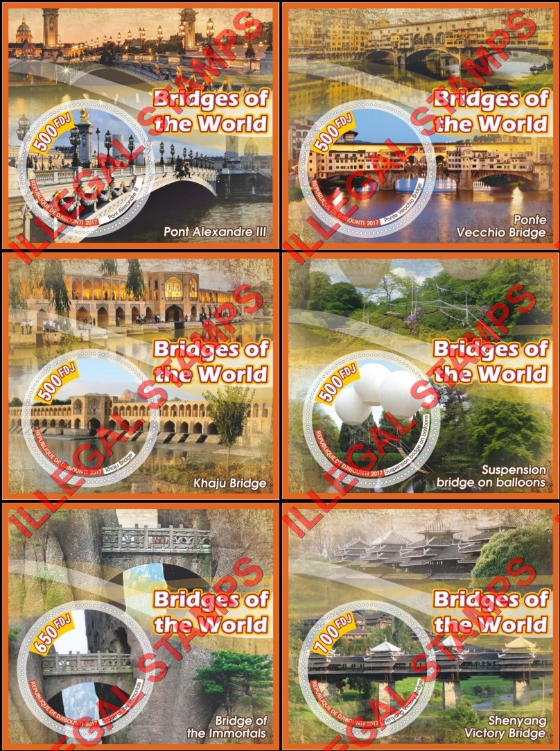 Djibouti 2017 Bridges of the World Illegal Stamp Souvenir Sheets of 1 Djibouti 2017 Bridges of the World Illegal Stamp Souvenir Sheets of 1