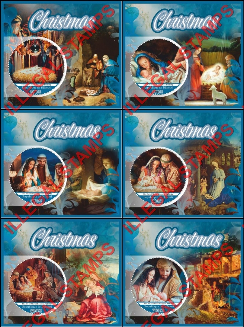 Djibouti 2017 Christmas Art by Mark Missman Illegal Stamp Souvenir Sheets of 1 Djibouti 2017 Christmas Art by Mark Missman Illegal Stamp Souvenir Sheets of 1