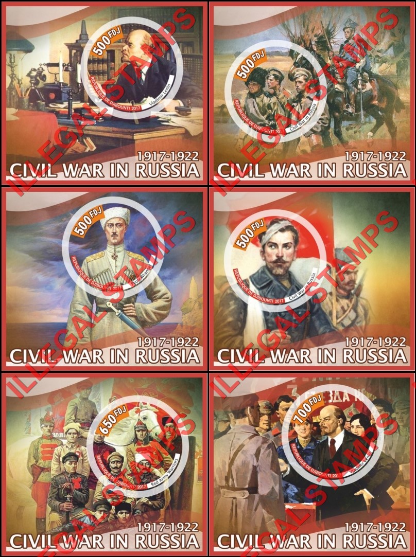 Djibouti 2017 Civil War in Russia Illegal Stamp Souvenir Sheets of 1 Djibouti 2017 Civil War in Russia Illegal Stamp Souvenir Sheets of 1
