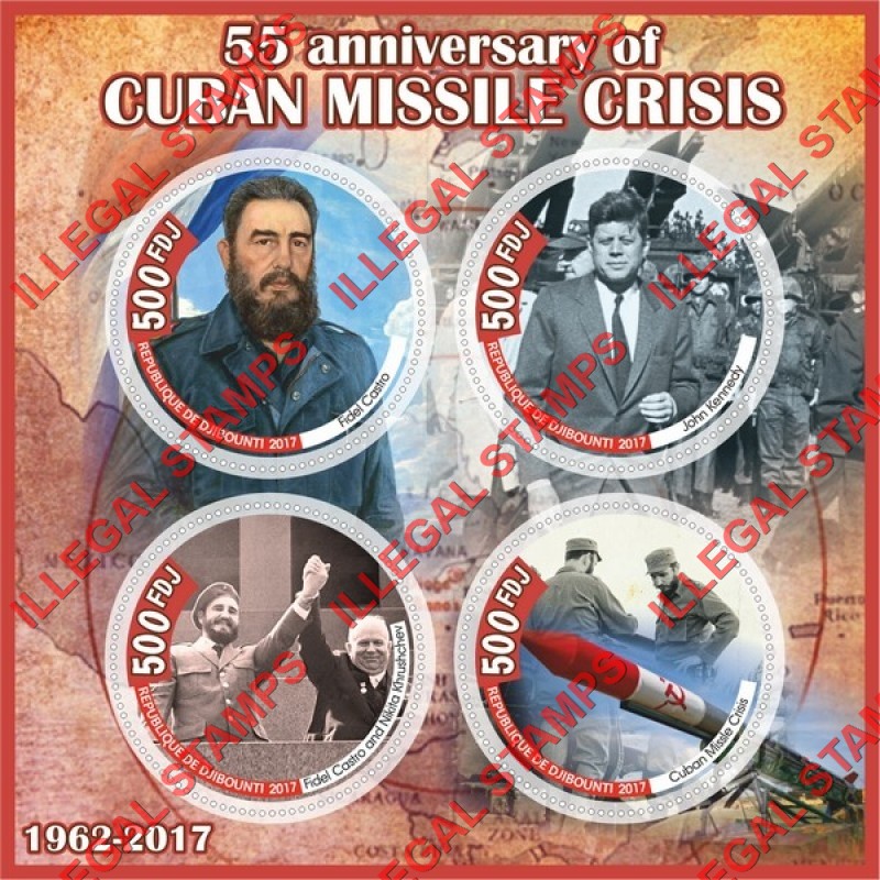 Djibouti 2017 Cuban Missile Crisis Illegal Stamp Souvenir Sheet of 4 Djibouti 2017 Cuban Missile Crisis Illegal Stamp Souvenir Sheet of 4
