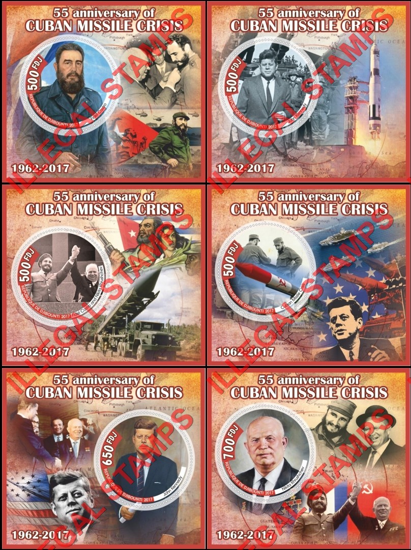 Djibouti 2017 Cuban Missile Crisis Illegal Stamp Souvenir Sheets of 1 Djibouti 2017 Cuban Missile Crisis Illegal Stamp Souvenir Sheets of 1