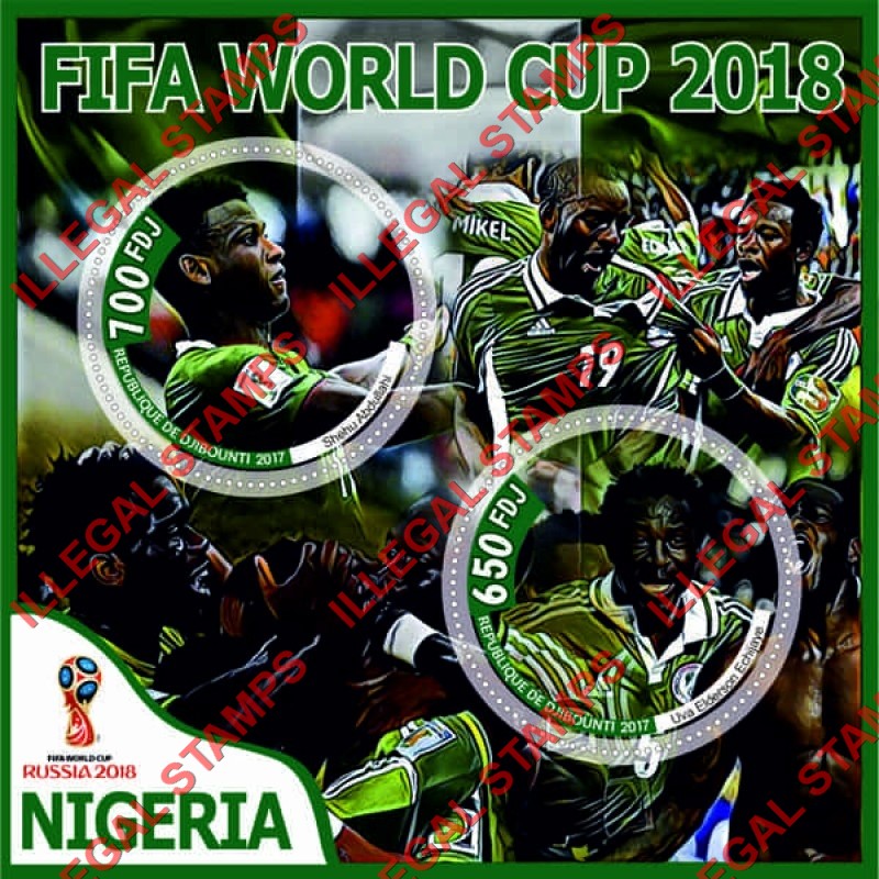 Djibouti 2017 FIFA World Cup Soccer in Russia in 2018 Nigeria Players Illegal Stamp Souvenir Sheet of 2 Djibouti 2017 FIFA World Cup Soccer in Russia in 2018 Nigeria Players Illegal Stamp Souvenir Sheet of 2