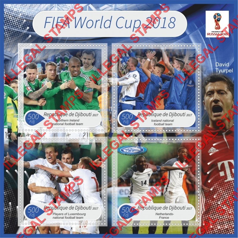 Djibouti 2017 FIFA World Cup Soccer in Russia in 2018 Illegal Stamp Souvenir Sheet of 4 Djibouti 2017 FIFA World Cup Soccer in Russia in 2018 Illegal Stamp Souvenir Sheet of 4