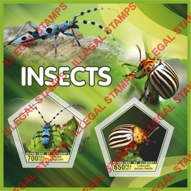 Djibouti 2017 Insects Illegal Stamp Souvenir Sheet of 2 Djibouti 2017 Insects Illegal Stamp Souvenir Sheet of 2