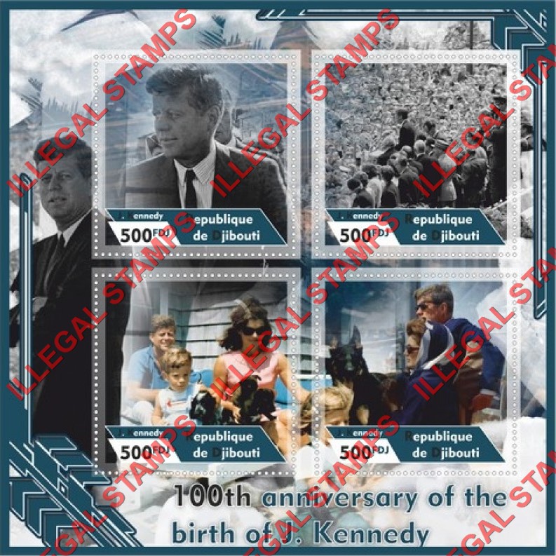 Djibouti 2017 John F. Kennedy Illegal Stamp Souvenir Sheet of 4 Djibouti 2017 John F. Kennedy Illegal Stamp Souvenir Sheet of 4