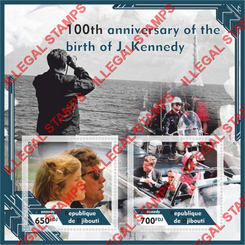 Djibouti 2017 John F. Kennedy Illegal Stamp Souvenir Sheet of 2 Djibouti 2017 John F. Kennedy Illegal Stamp Souvenir Sheet of 2
