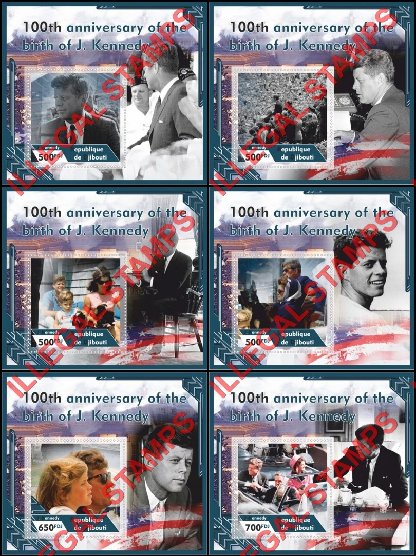 Djibouti 2017 John F. Kennedy Illegal Stamp Souvenir Sheets of 1 Djibouti 2017 John F. Kennedy Illegal Stamp Souvenir Sheets of 1