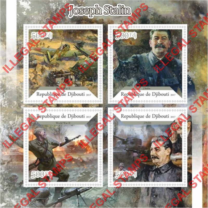 Djibouti 2017 Joseph Stalin (different) Illegal Stamp Souvenir Sheet of 4 Djibouti 2017 Joseph Stalin (different) Illegal Stamp Souvenir Sheet of 4