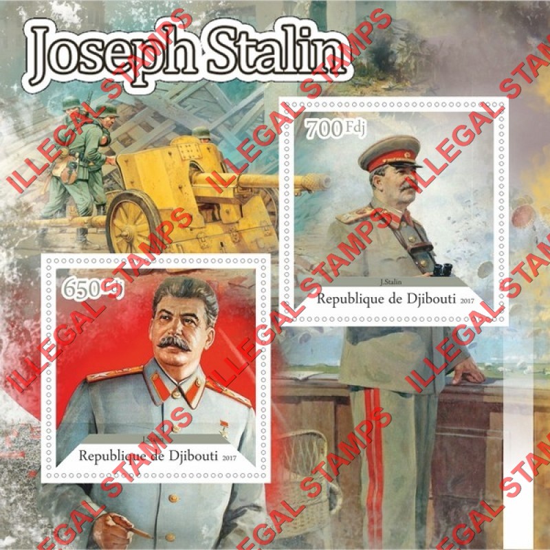 Djibouti 2017 Joseph Stalin (different) Illegal Stamp Souvenir Sheet of 2 Djibouti 2017 Joseph Stalin (different) Illegal Stamp Souvenir Sheet of 2