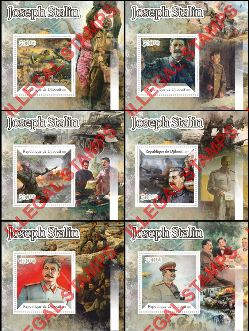 Djibouti 2017 Joseph Stalin (different) Illegal Stamp Souvenir Sheets of 1 Djibouti 2017 Joseph Stalin (different) Illegal Stamp Souvenir Sheets of 1