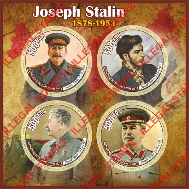 Djibouti 2017 Joseph Stalin Illegal Stamp Souvenir Sheet of 4 Djibouti 2017 Joseph Stalin Illegal Stamp Souvenir Sheet of 4