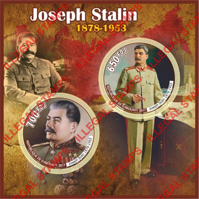 Djibouti 2017 Joseph Stalin Illegal Stamp Souvenir Sheet of 2 Djibouti 2017 Joseph Stalin Illegal Stamp Souvenir Sheet of 2