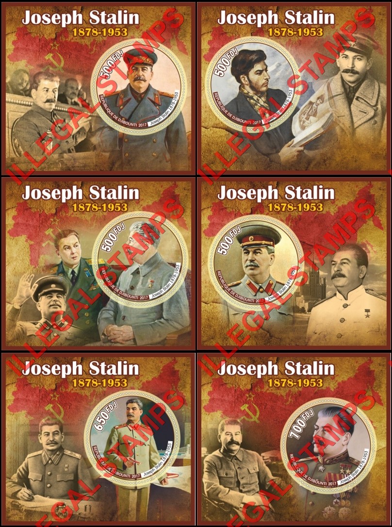 Djibouti 2017 Joseph Stalin Illegal Stamp Souvenir Sheets of 1 Djibouti 2017 Joseph Stalin Illegal Stamp Souvenir Sheets of 1