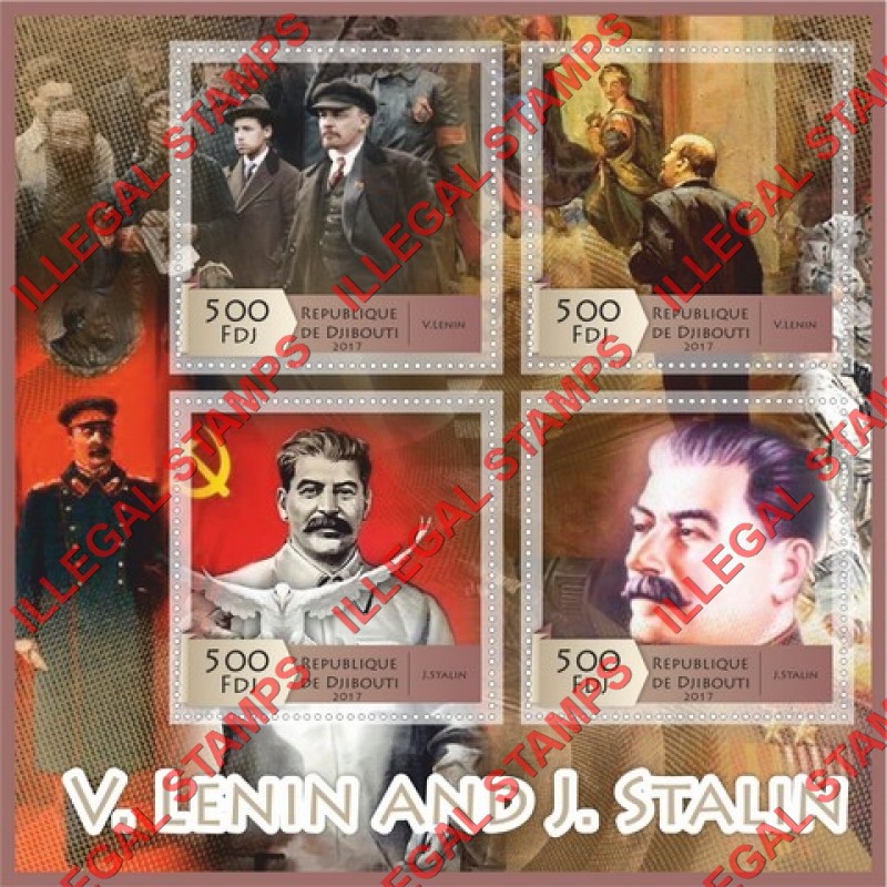 Djibouti 2017 Lenin and Stalin Illegal Stamp Souvenir Sheet of 4 Djibouti 2017 Lenin and Stalin Illegal Stamp Souvenir Sheet of 4