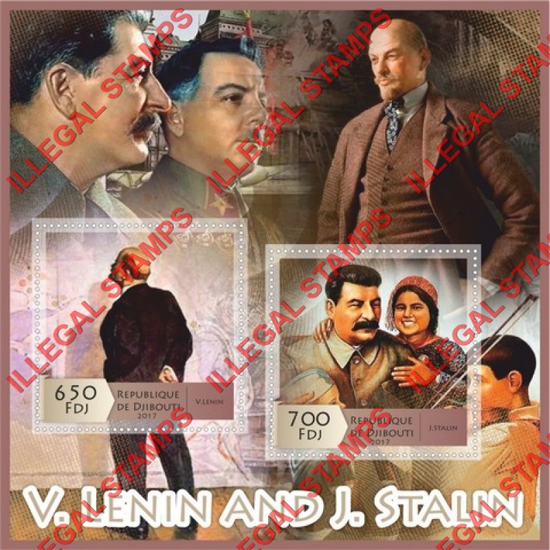 Djibouti 2017 Lenin and Stalin Illegal Stamp Souvenir Sheet of 2 Djibouti 2017 Lenin and Stalin Illegal Stamp Souvenir Sheet of 2