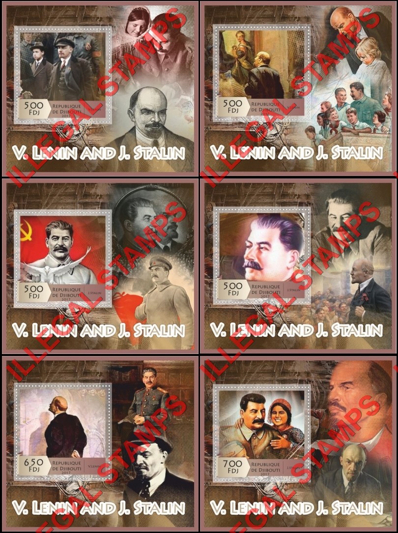 Djibouti 2017 Lenin and Stalin Illegal Stamp Souvenir Sheets of 1 Djibouti 2017 Lenin and Stalin Illegal Stamp Souvenir Sheets of 1