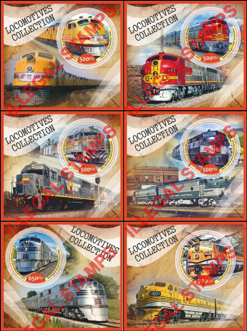 Djibouti 2017 Locomotives Illegal Stamp Souvenir Sheets of 1 Djibouti 2017 Locomotives Illegal Stamp Souvenir Sheets of 1