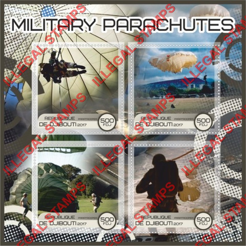 Djibouti 2017 Military Parachutes (different) Illegal Stamp Souvenir Sheet of 4 Djibouti 2017 Military Parachutes (different) Illegal Stamp Souvenir Sheet of 4