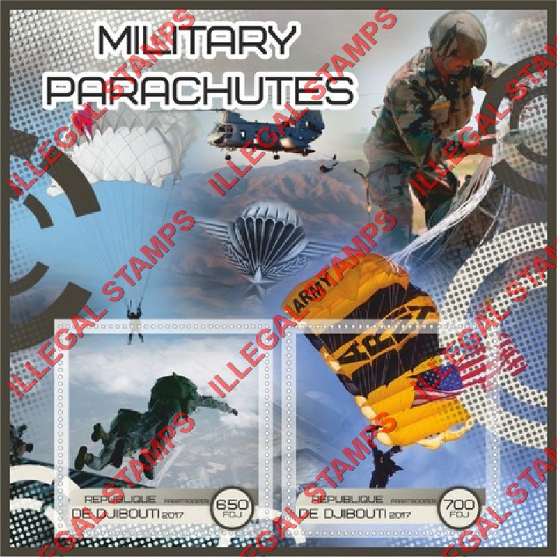 Djibouti 2017 Military Parachutes (different) Illegal Stamp Souvenir Sheet of 2 Djibouti 2017 Military Parachutes (different) Illegal Stamp Souvenir Sheet of 2