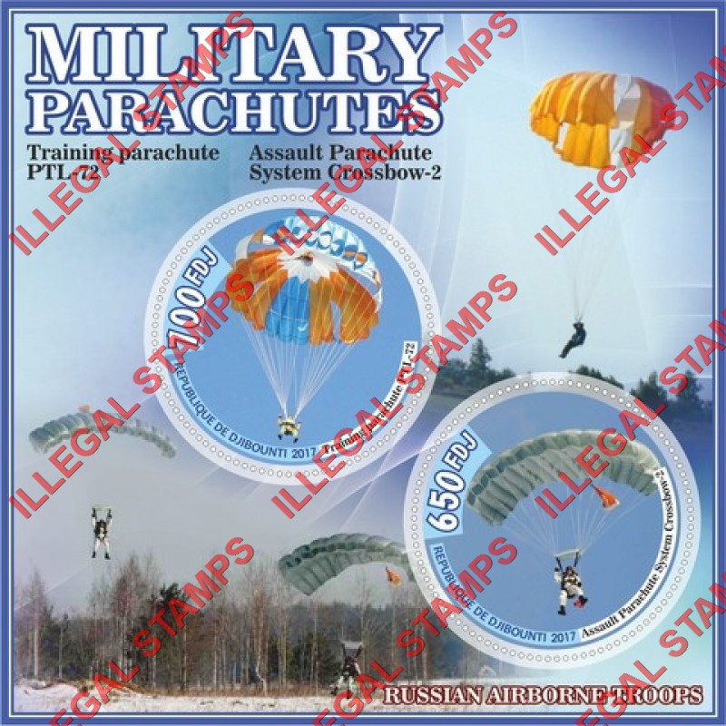 Djibouti 2017 Military Parachutes Illegal Stamp Souvenir Sheet of 2 Djibouti 2017 Military Parachutes Illegal Stamp Souvenir Sheet of 2