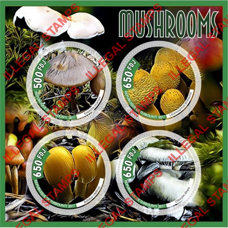 Djibouti 2017 Mushrooms Illegal Stamp Souvenir Sheet of 4 Djibouti 2017 Mushrooms Illegal Stamp Souvenir Sheet of 4