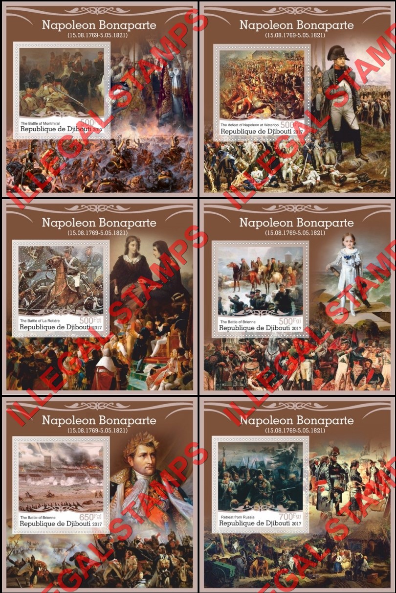Djibouti 2017 Napoleon Bonaparte Battles Illegal Stamp Souvenir Sheets of 1 Djibouti 2017 Napoleon Bonaparte Battles Illegal Stamp Souvenir Sheets of 1