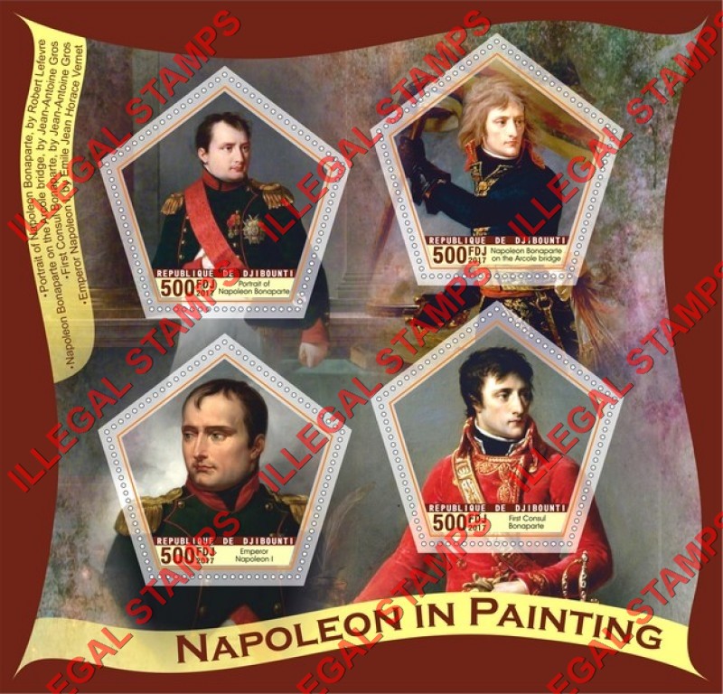 Djibouti 2017 Napoleon Bonaparte Paintings Illegal Stamp Souvenir Sheet of 4 Djibouti 2017 Napoleon Bonaparte Paintings Illegal Stamp Souvenir Sheet of 4