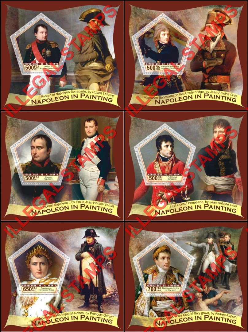 Djibouti 2017 Napoleon Bonaparte Paintings Illegal Stamp Souvenir Sheets of 1 Djibouti 2017 Napoleon Bonaparte Paintings Illegal Stamp Souvenir Sheets of 1