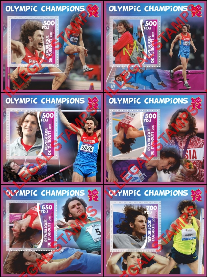 Djibouti 2017 Olympic Champions Ivan Ukhov London 2012 Illegal Stamp Souvenir Sheets of 1 Djibouti 2017 Olympic Champions Ivan Ukhov London 2012 Illegal Stamp Souvenir Sheets of 1