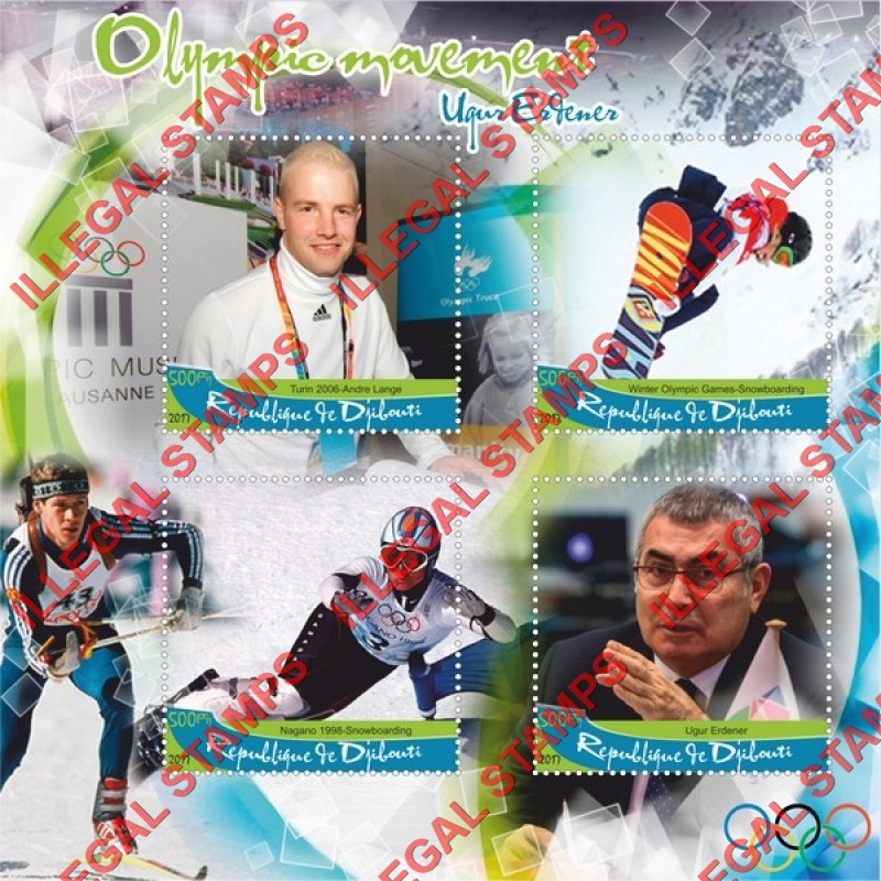Djibouti 2017 Olympic Movement Ugur Erdener Illegal Stamp Souvenir Sheet of 4 Djibouti 2017 Olympic Movement Ugur Erdener Illegal Stamp Souvenir Sheet of 4