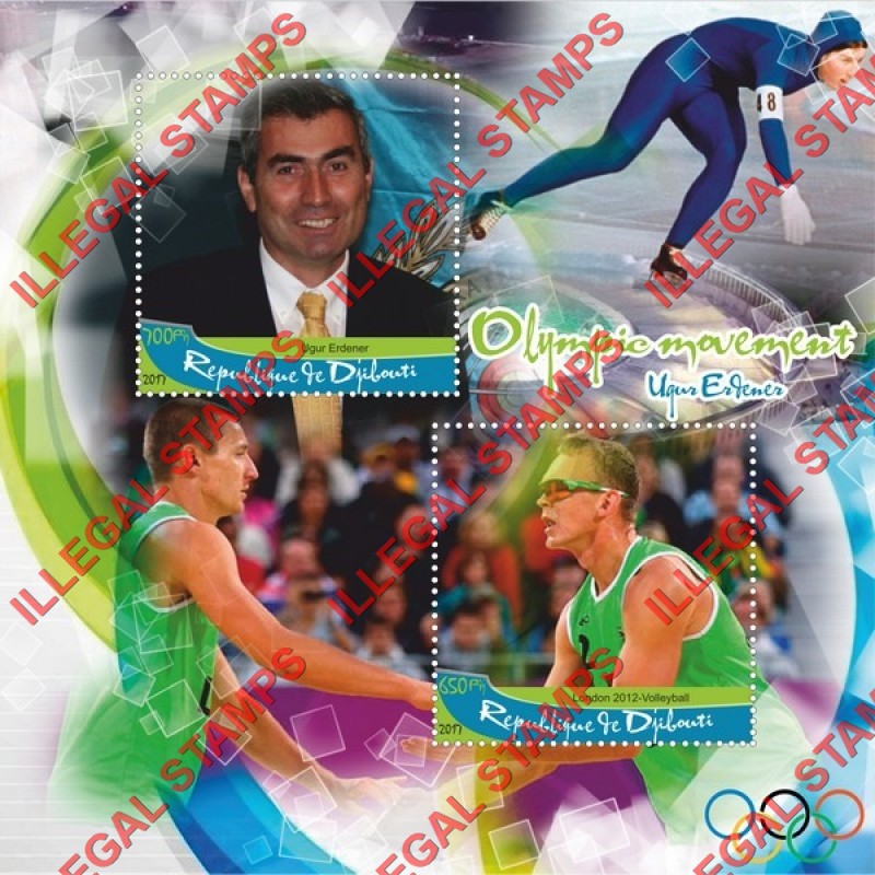 Djibouti 2017 Olympic Movement Ugur Erdener Illegal Stamp Souvenir Sheet of 2 Djibouti 2017 Olympic Movement Ugur Erdener Illegal Stamp Souvenir Sheet of 2
