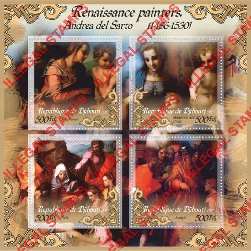 Djibouti 2017 Paintings by Andrea del Sarto Illegal Stamp Souvenir Sheet of 4 Djibouti 2017 Paintings by Andrea del Sarto Illegal Stamp Souvenir Sheet of 4