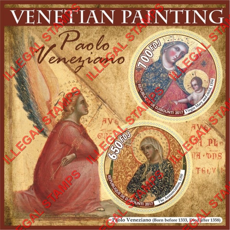 Djibouti 2017 Paintings by Paolo Veneziano Illegal Stamp Souvenir Sheet of 2 Djibouti 2017 Paintings by Paolo Veneziano Illegal Stamp Souvenir Sheet of 2