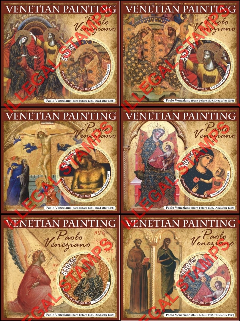 Djibouti 2017 Paintings by Paolo Veneziano Illegal Stamp Souvenir Sheets of 1 Djibouti 2017 Paintings by Paolo Veneziano Illegal Stamp Souvenir Sheets of 1
