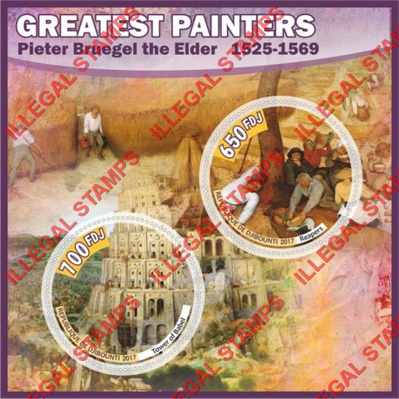Djibouti 2017 Paintings by Pieter Bruegel the Elder Illegal Stamp Souvenir Sheet of 2 Djibouti 2017 Paintings by Pieter Bruegel the Elder Illegal Stamp Souvenir Sheet of 2