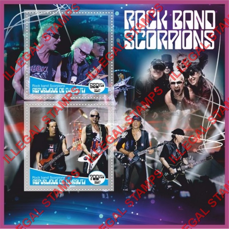 Djibouti 2017 Scorpions Rock Band Illegal Stamp Souvenir Sheet of 2 Djibouti 2017 Scorpions Rock Band Illegal Stamp Souvenir Sheet of 2
